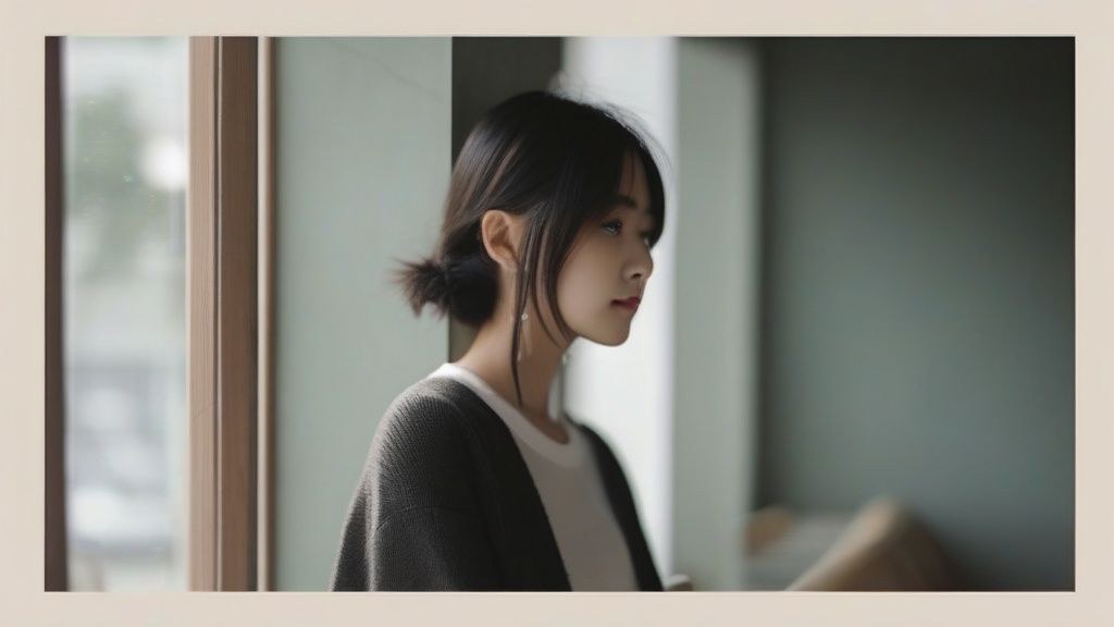 어둡고 정돈된 침실 풍경