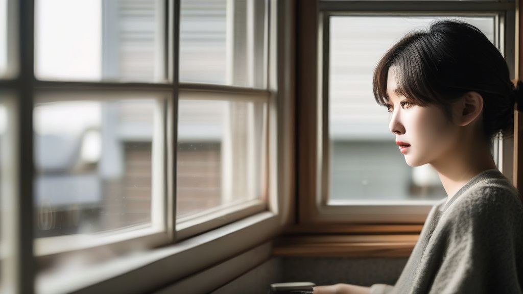 한국의 가정집 거실에서 아이가 스마트폰을 보고 있는 모습